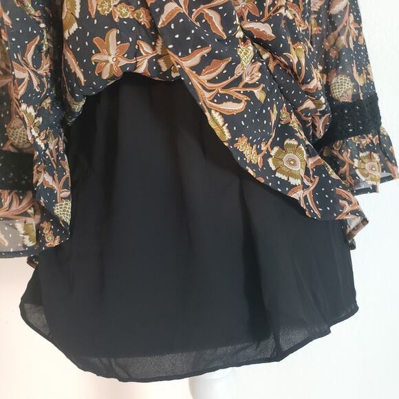 NEW!! Les Serein Women Size S BOHO Floral Peasant 3/4 Sleeve Blouse Top Navy - Picture 14 of 15